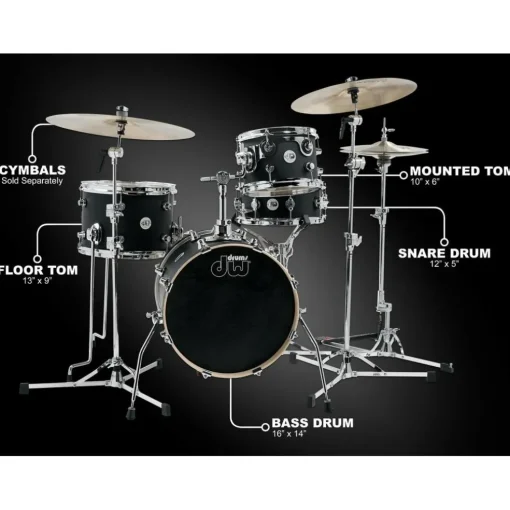 DW Design Series Mini-Pro 4-Piece Shell Pack With 16" Bass Drum Satin Black