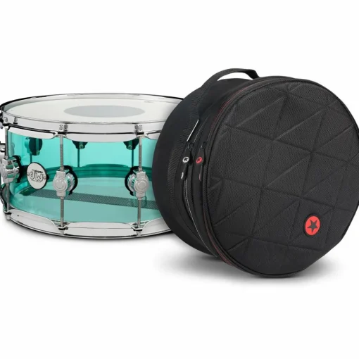 DW Design Series Sea Glass Acrylic Snare Drum, Chrome Hardware With Road Runner Bag