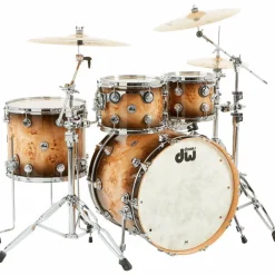 DW SSC Collector's Series 4-Piece Exotic Maple Shell Pack With 22" Bass Drum and Chrome Hardware Quick Candy Burst Mappa Burl