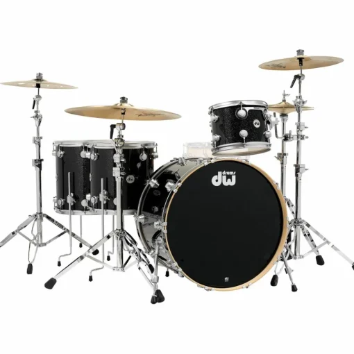 DW SSC Collector's Series 4-Piece FinishPly Shell Pack With 24" Bass Drum With Satin Chrome Hardware Black Ice