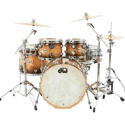 DW SSC Collector's Series 4-Piece Exotic Maple Shell Pack With 22" Bass Drum and Chrome Hardware Quick Candy Burst Mappa Burl