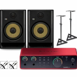Focusrite 2i2 Gen 4 With KRK ROKIT G5 Studio Monitor Pair (Stands & Cables Included) ROKIT 8