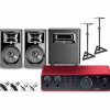 Focusrite Scarlett 2i2 Gen 4 with JBL 3 Series Studio Monitor Pair & LSR Subwoofer Bundle (Stands & Cables Included) 308MKII