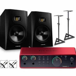 Focusrite Scarlett 2i2 Gen 4 with Adam Audio T-Series Studio Monitors (Stands & Cables Included) T8V