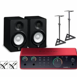 Focusrite Scarlett 2i2 Gen 4 with Yamaha HS Studio Monitor Pair Bundle (Stands & Cables Included) HS5