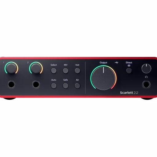 Focusrite Scarlett 2i2 Gen 4 with JBL 3 Series Studio Monitor Pair & LSR Subwoofer Bundle (Stands & Cables Included) 308MKII