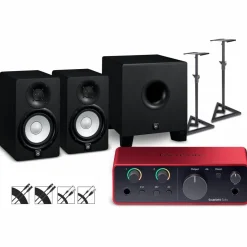 Focusrite Scarlett Solo Gen 4 with Yamaha HS Studio Monitor Pair & HS8S Subwoofer Bundle (Stands & Cables Included) HS5