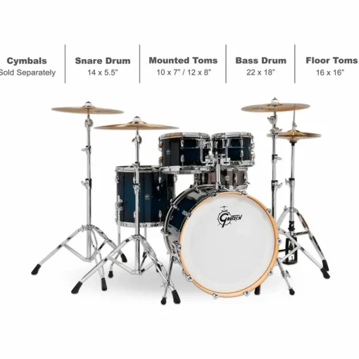 Gretsch Drums Renown 5-Piece Shell Pack With 22" Bass Drum and Black Nickel Over Steel Snare Drum Gloss Antique Blue Burst
