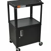 H. Wilson Metal 26" to 42" 3 Shelf Cart/Cabinet Black with Cabinet