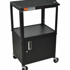 H. Wilson Metal 26" to 42" 3 Shelf Cart/Cabinet Black with Cabinet