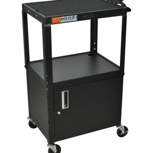 H. Wilson Metal 26" to 42" 3 Shelf Cart/Cabinet Black with Cabinet