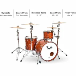Hendrix Drums Perfect Ply Series Bubinga 3-Piece Shell Pack with 22x16" Bass Drum Gloss