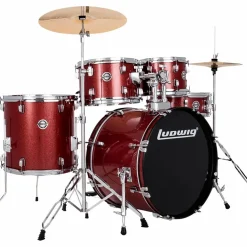 Ludwig Accent 5-Piece Drum Kit With 20" Bass Drum, Hardware and Cymbals Red Sparkle