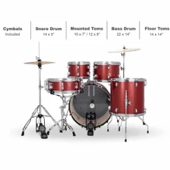 Ludwig Accent 5-Piece Drum Kit With 20" Bass Drum, Hardware and Cymbals Red Sparkle