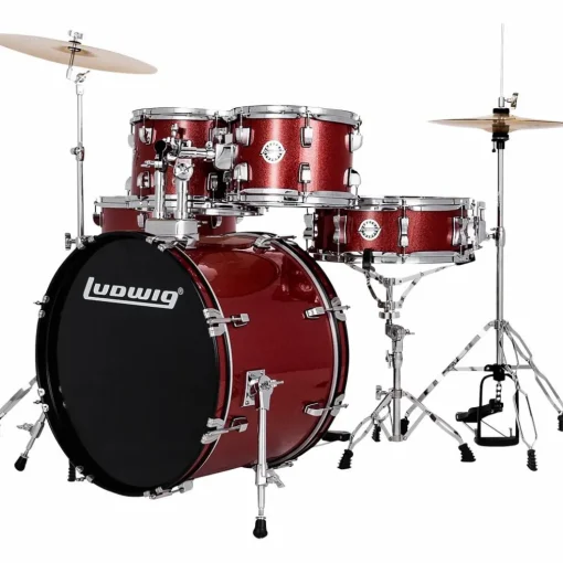 Ludwig Accent 5-Piece Drum Kit With 20" Bass Drum, Hardware and Cymbals Red Sparkle