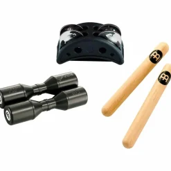 MEINL Percussion Pack w/ Compact Foot Jingle Tambourine, Classic Hardwood Claves and Artist Series Shaker