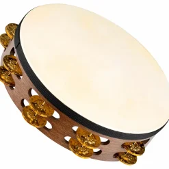 MEINL Vintage Goat-Skin Wood Tambourine Two Rows Brass Jingles Walnut Brown 10 in.