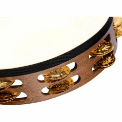 MEINL Vintage Goat-Skin Wood Tambourine Two Rows Brass Jingles Walnut Brown 10 in.