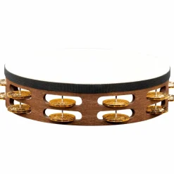 MEINL Vintage Goat-Skin Wood Tambourine Two Rows Brass Jingles Walnut Brown 10 in.