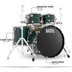 Natal Drums Cafe Racer US Fusion 22 4-Piece Shell Pack With 22" Bass Drum British Racing Green Sparkle