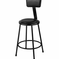 National Public Seating Heavy-Duty Vinyl Padded Steel Stool With Backrest 24" Black