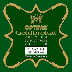 Optima Goldbrokat Premium 24K Gold Plated Steel Violin E String 4/4 Size, Light Steel, 26 guage loop end