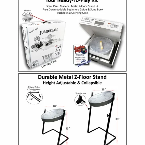 Panyard Jumbie Jam Steel Drum Kit with Metal Z-Floor Stand Silver
