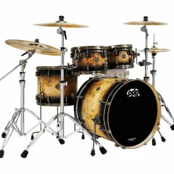 PDP by DW Limited-Edition Mapa Burl 4-Piece Shell Pack With Antique Bronze Hardware Black Burst