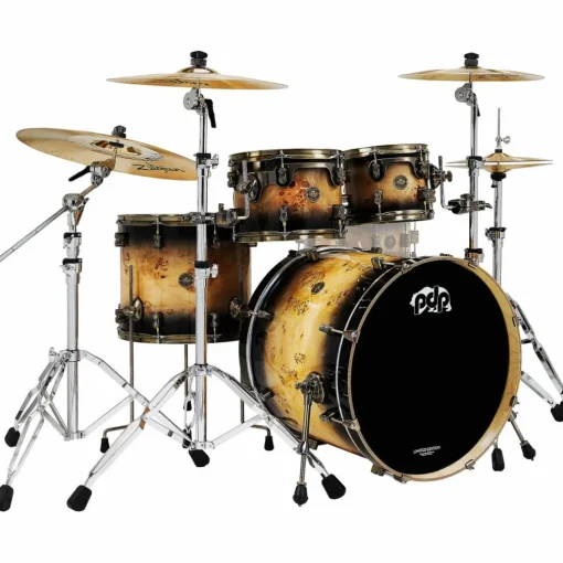 PDP by DW Limited-Edition Mapa Burl 4-Piece Shell Pack With Antique Bronze Hardware Black Burst
