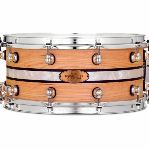 Pearl Music City Custom Solid Shell Snare Ash with DuoBand Ebony Marine Inlay 14 x 6.5 in.