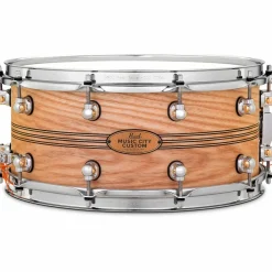 Pearl Music City Custom Solid Shell Snare Ash with Boxwood-Rose TriBand Inlay 14 x 6.5 in.