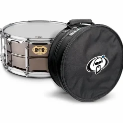 Pork Pie Big Black Brass Snare Drum With Tube Lugs and Chrome Hardware With Protection Racket Case