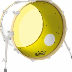 Remo Powerstroke P3 Colortone Yellow Resonant Bass Drum Head With 5" Offset Hole 18 in.