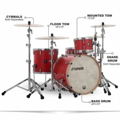 SONOR SQ1 3-Piece Shell Pack With 24" Bass Drum Hot Rod Red