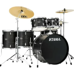 TAMA Imperialstar 6-Piece Complete Drum Set With MEINL HCS Cymbals and 22" Bass Drum Black Oak Wrap