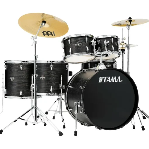 TAMA Imperialstar 6-Piece Complete Drum Set With MEINL HCS Cymbals and 22" Bass Drum Black Oak Wrap