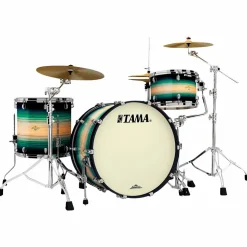 TAMA Starclassic Maple Exotix Pacific Walnut 3-Piece Shell Pack with Black Nickel Hardware and 24" Bass Drum Emerald Pacific Walnut Burst