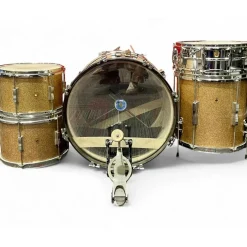 Vintage 1965 Ludwig 5 Piece 5pc Kit Gold Sparkle W/Chrome Snare Gold Sparkle Drum Kit