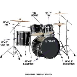 Yamaha Rydeen 5-Piece Shell Pack With 22" Bass Drum Black Glitter