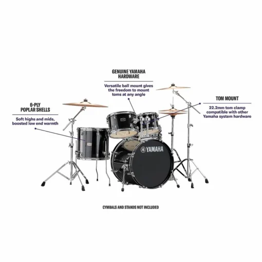 Yamaha Rydeen 5-Piece Shell Pack With 22" Bass Drum Black Glitter
