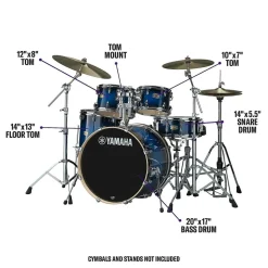 Yamaha Stage Custom Birch 5-Piece Shell Pack With 20" Bass Drum Deep Blue Sunburst