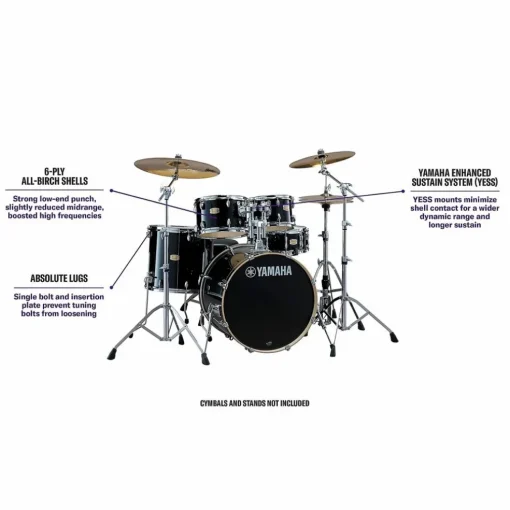 Yamaha Stage Custom Birch 5-Piece Shell Pack With 22" Bass Drum Raven Black